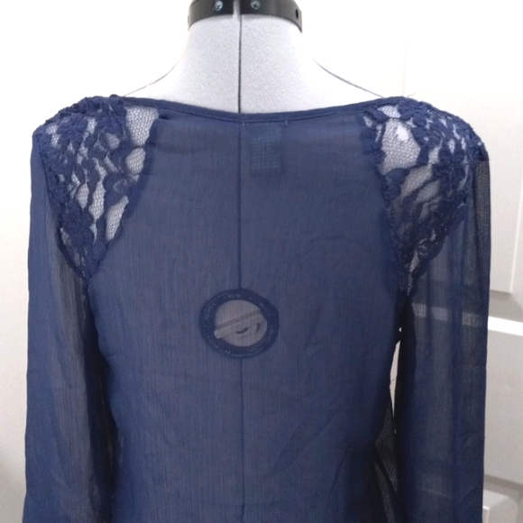 Charlotte Russe Navy Sheer W/Lace Sholders  Size Med - Picture 4 of 6